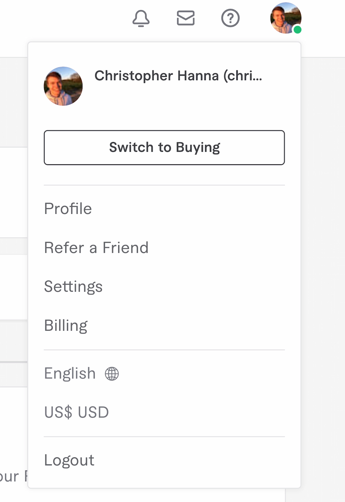 Fiverr seller profile options on the dashboard.
