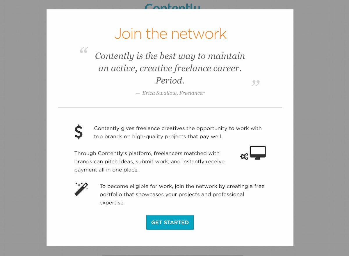 Contently portfolio maker sign up screen.