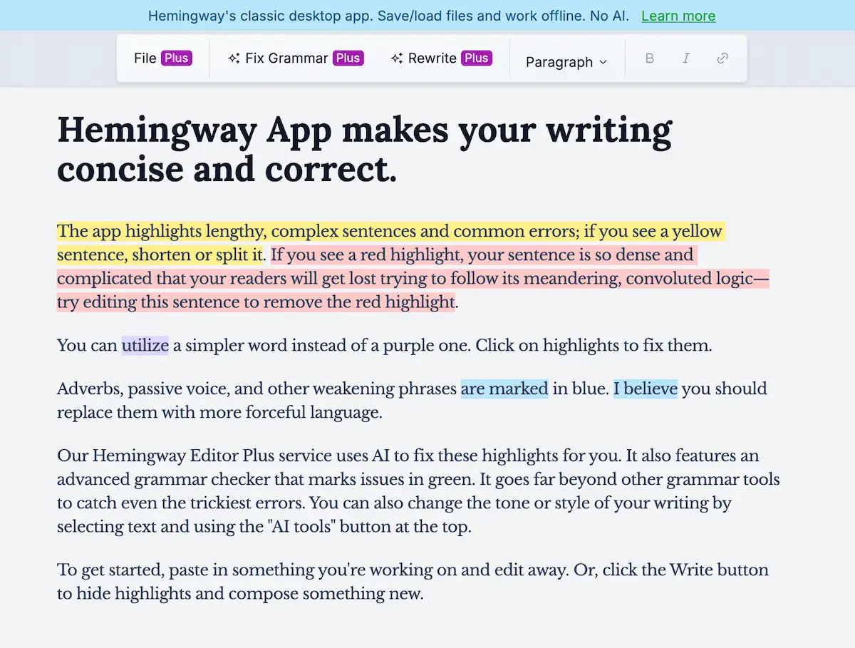 Hemingway writing tool.