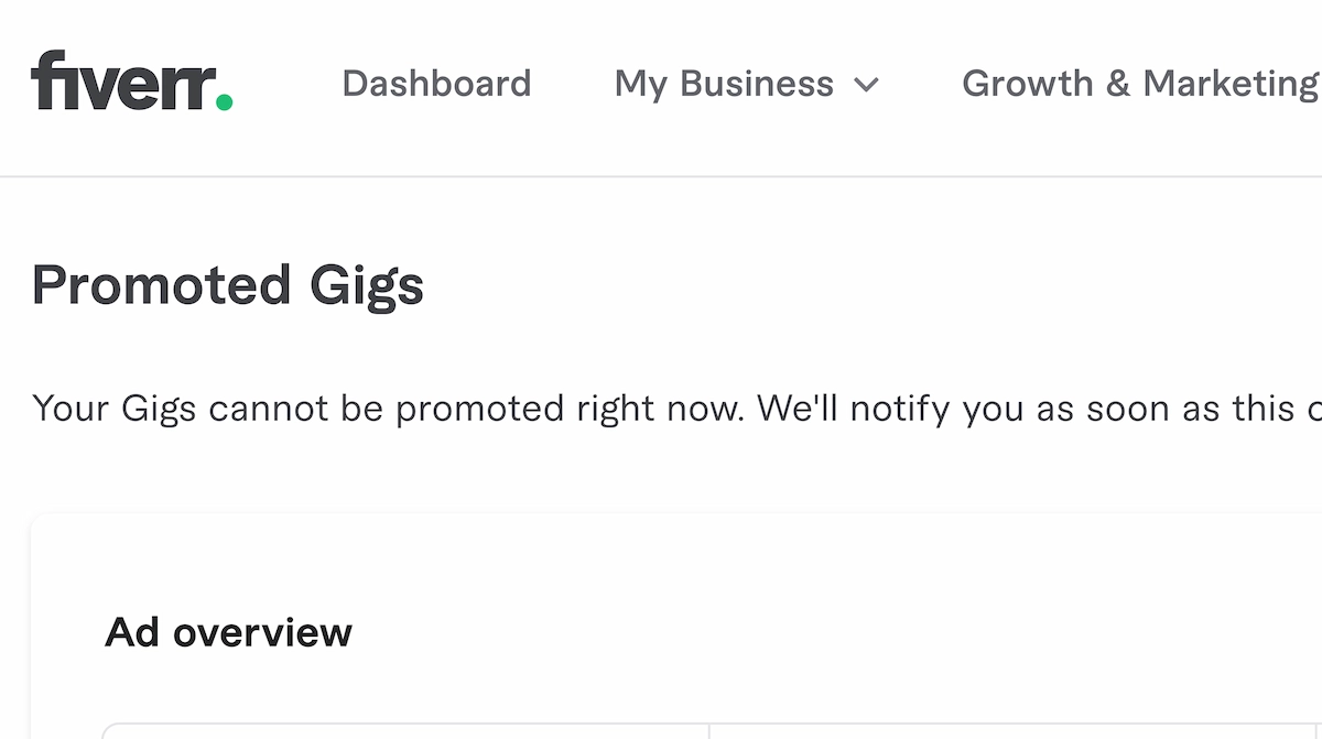 Fiverr promoted gigs screen.