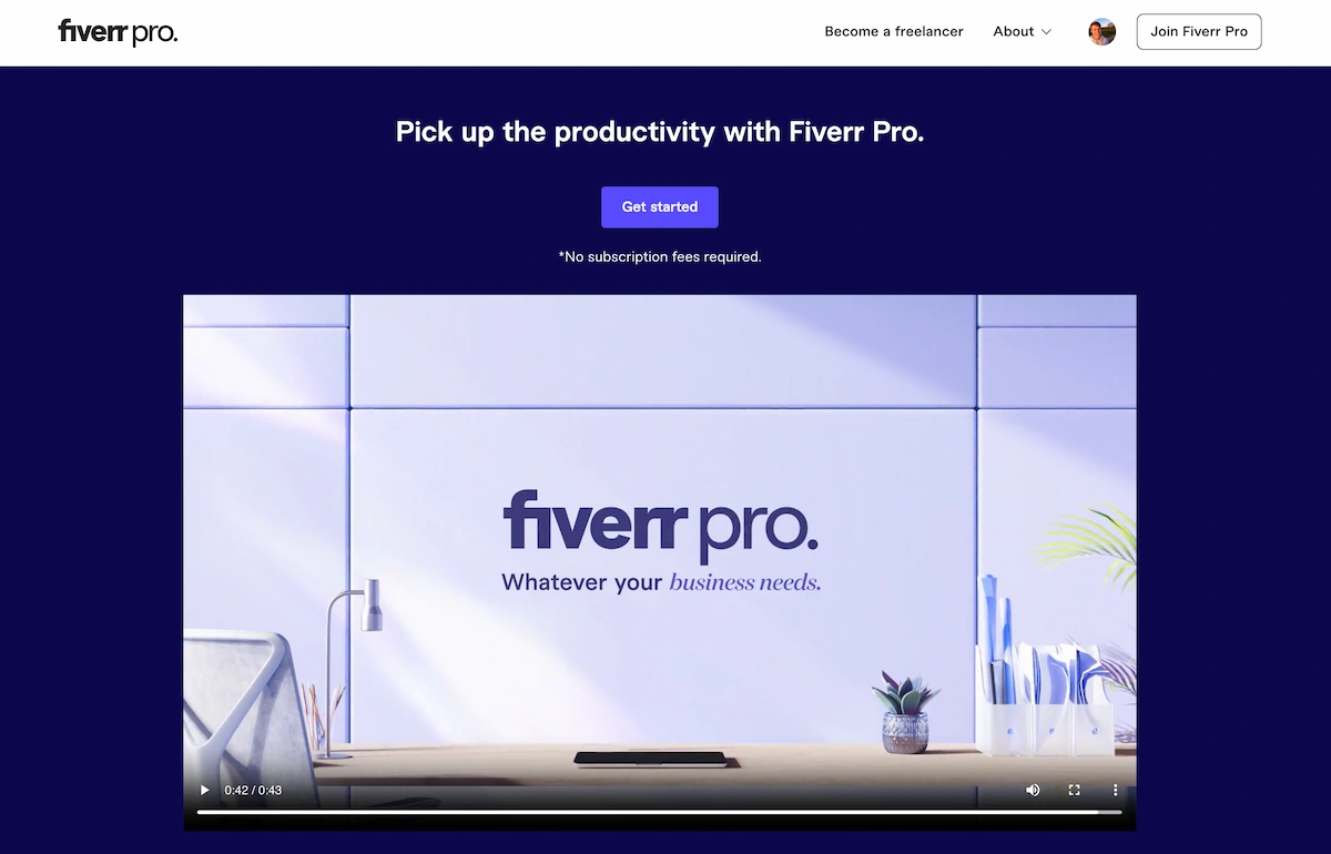Fiverr Pro business account creation screen.