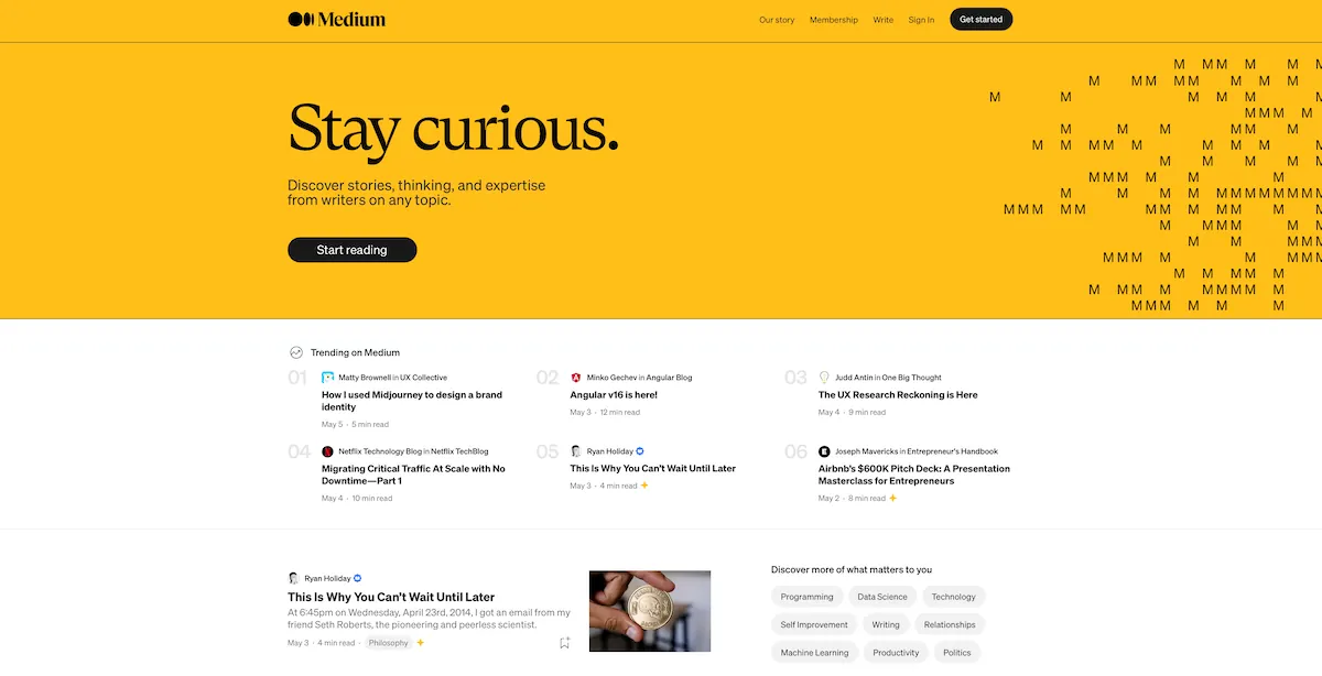 Medium.com home page. 