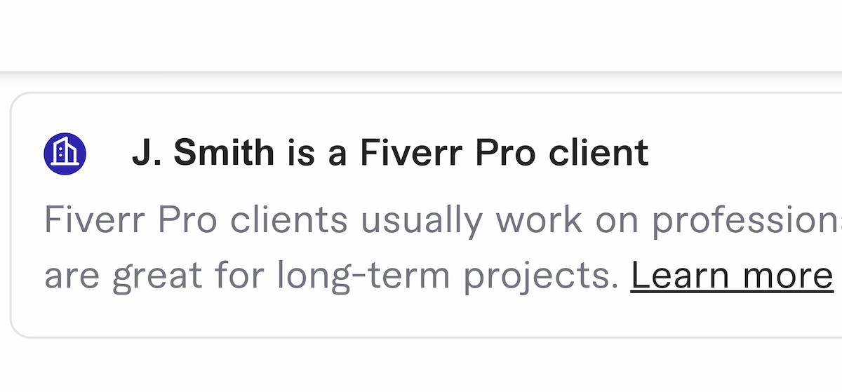 Fiverr Pro client screen.