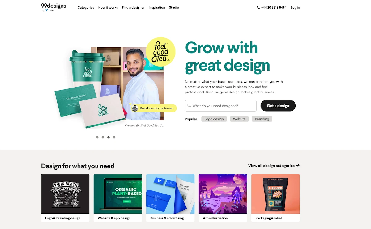 99designs marketplace home page.