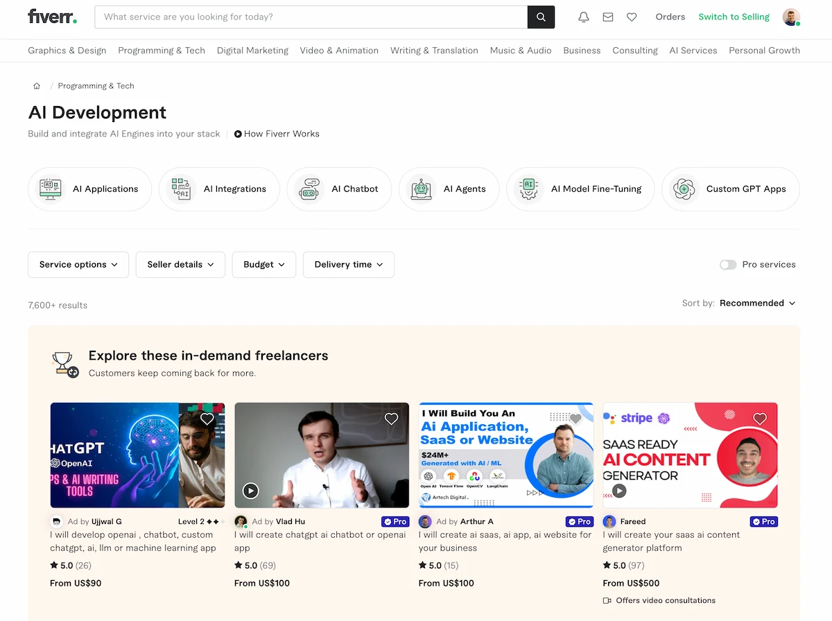 Fiverr AI development services.