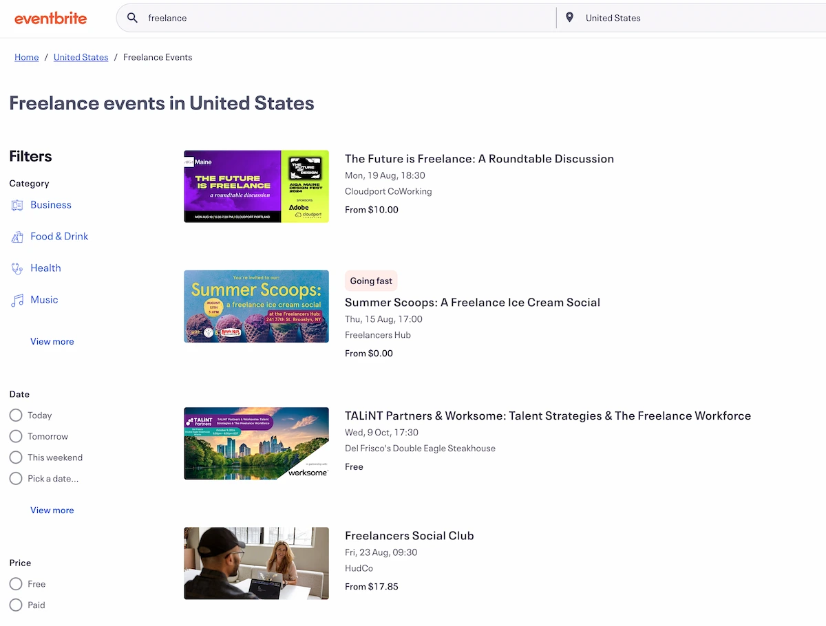 Freelance events through Eventbrite.