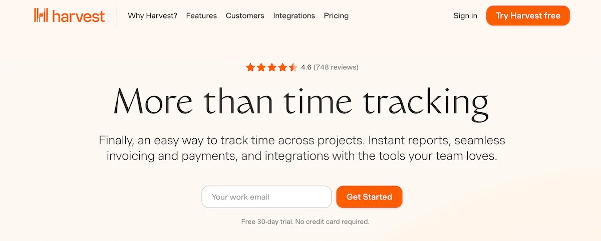 Harvest time tracking tool for freelancers.
