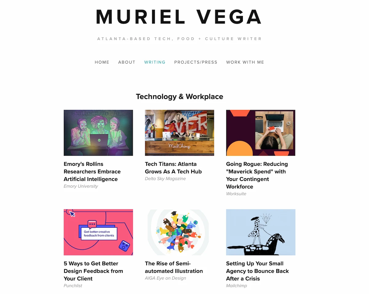 Muriel Vega freelance writing portfolio.