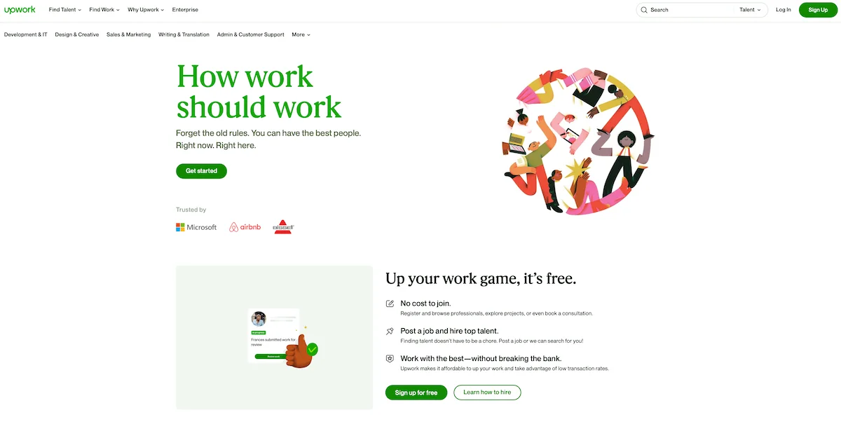 Upwork freelance website home page.
