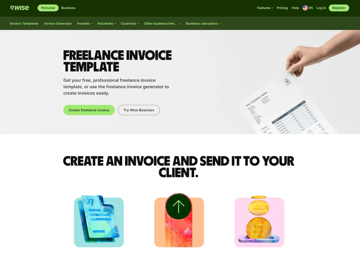 Wise freelance invoice template.