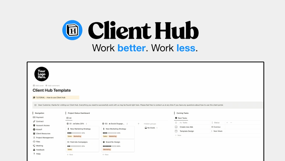 Client Hub Notion freelance template.