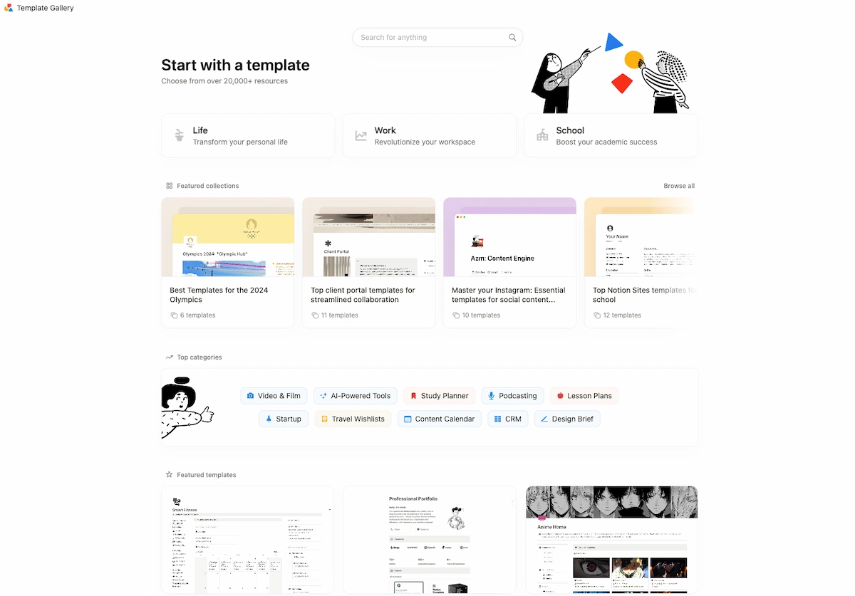 Notion template gallery.