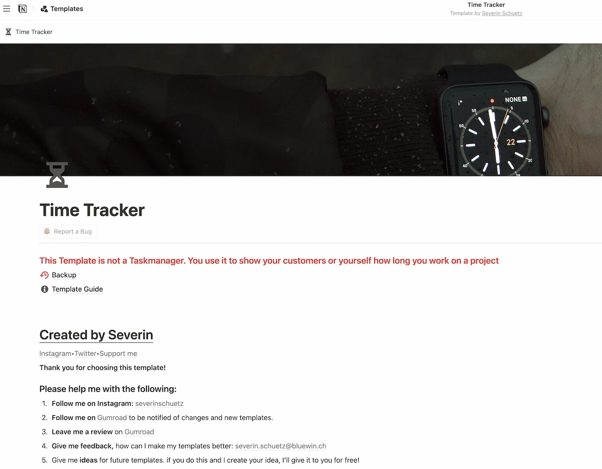 Notion time tracker template.