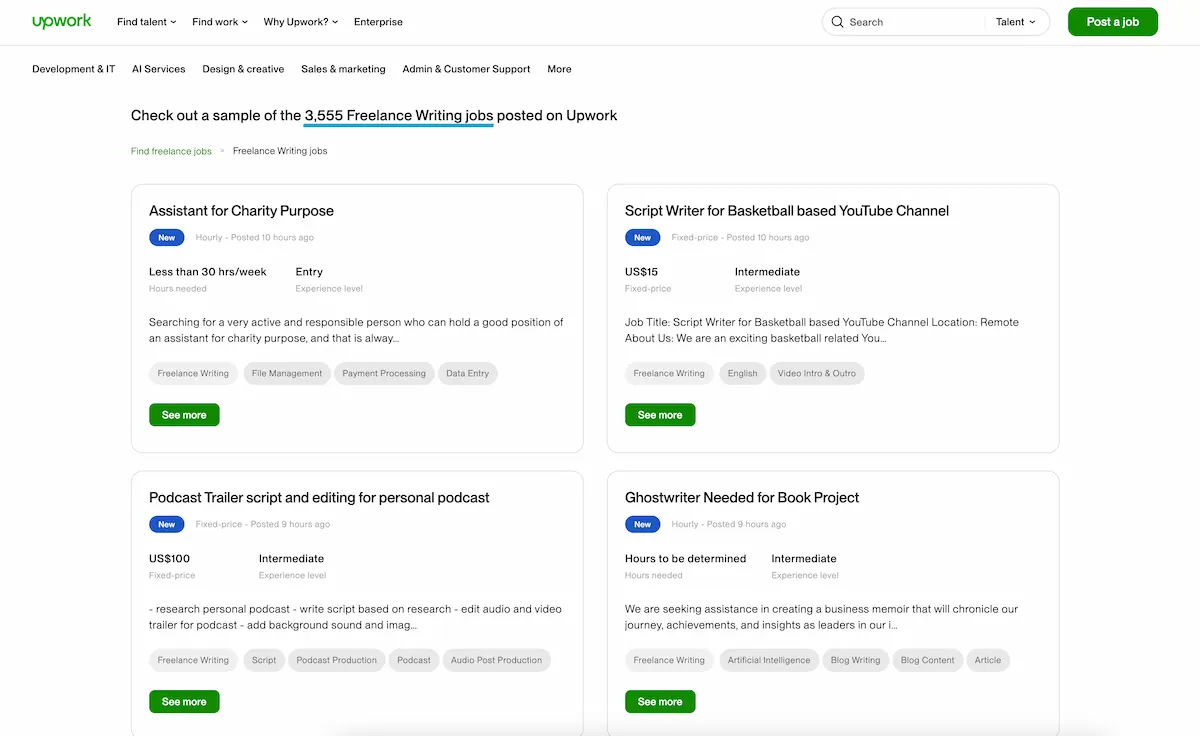 Freelance writing jobs on Upwork.