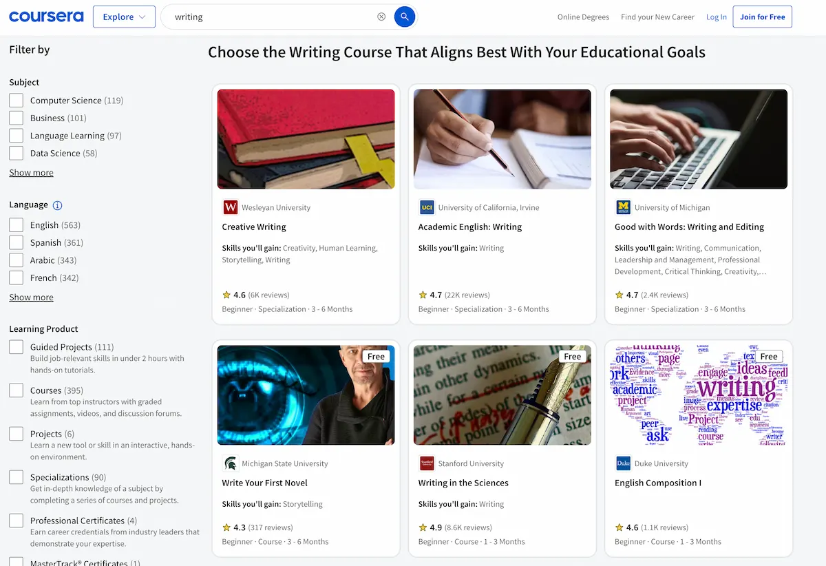 Writing courses on Coursera.
