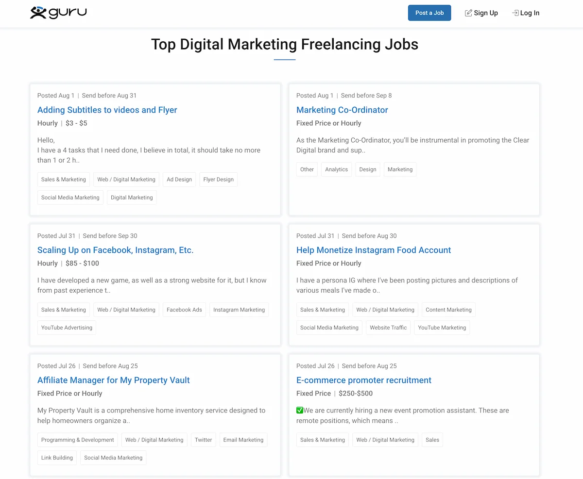 Freelance digital marketing jobs on Guru.