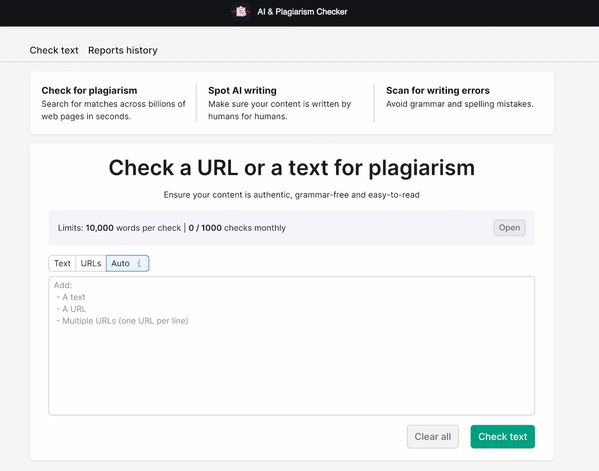 Semrush AI and Plagiarism Checker.