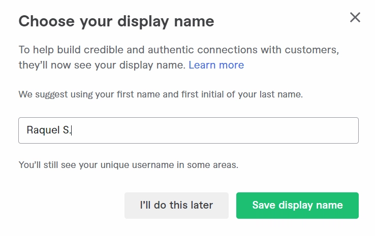 Screen showing how you change your Fiverr display name.