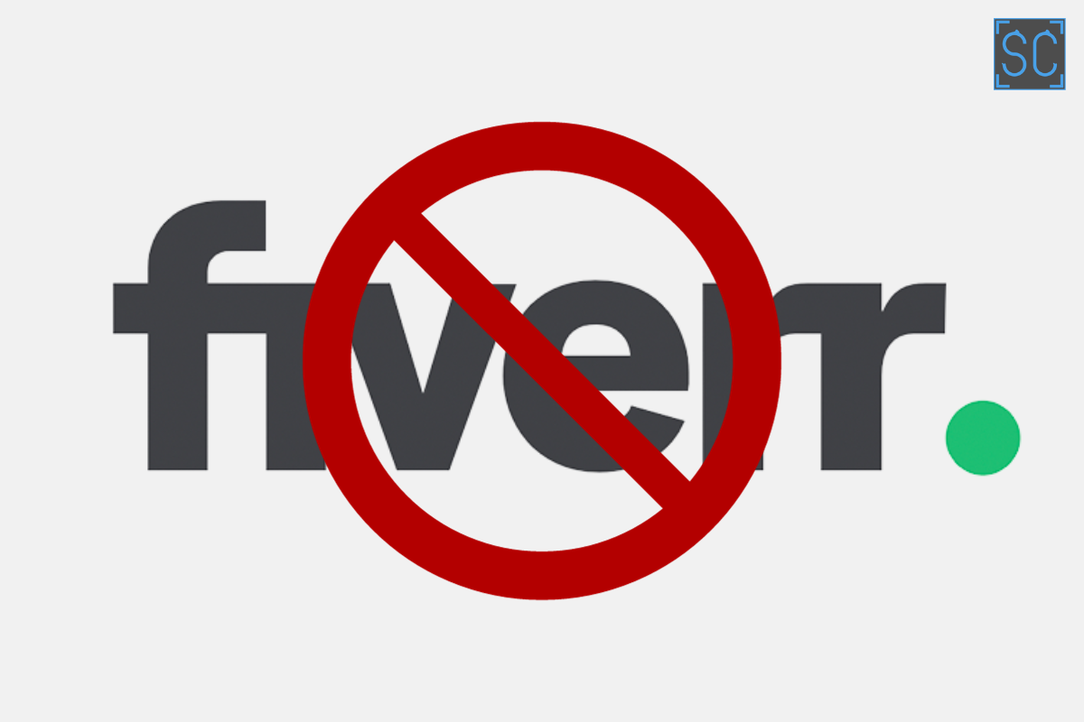 The Fiverr logo with a banned sign over it.
