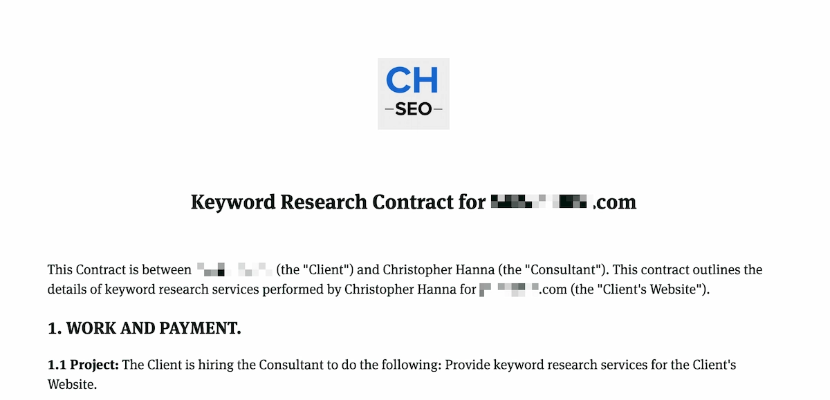 Chris Hanna freelance contract example.