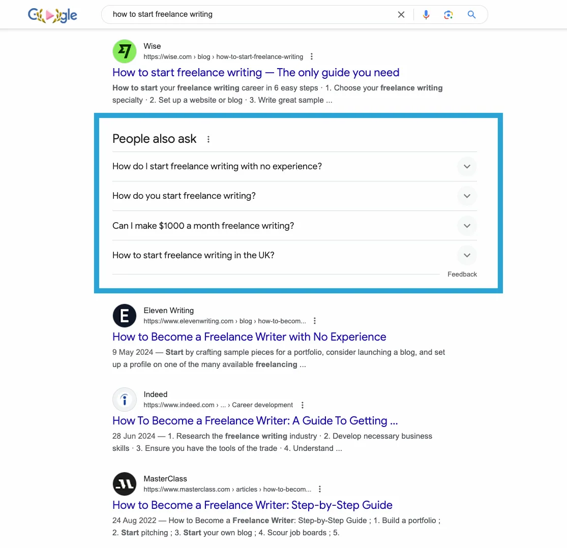 How to start freelancing SERP.