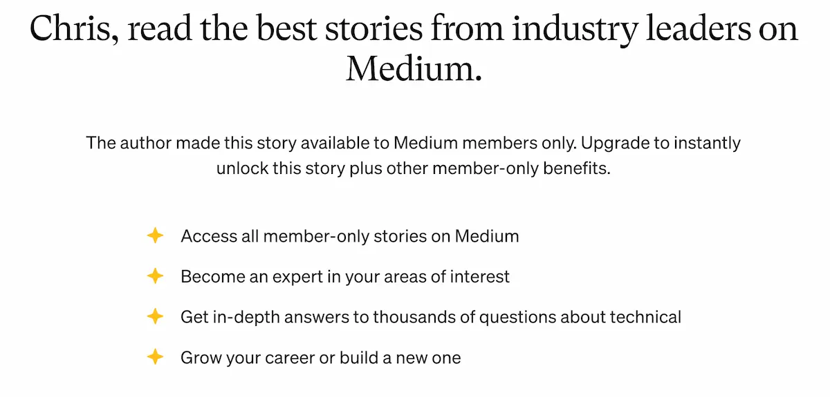 Medium.com screen showing that you can sign up to get full access.