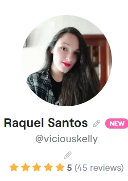 Raquel Santos' Fiverr profile.