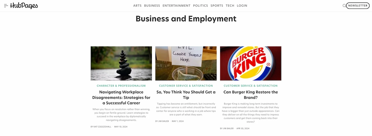 HubPages Business and Employment page.